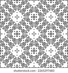
 Textura ornamental monocroma con formas lineales lisas, líneas de zigzag, patrón de encaje.Resumen de patrón geométrico en blanco y negro para página web, texturas, tarjeta, afiche, tela, textil.