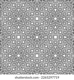 
 Monochrome ornamental texture with smooth linear shapes, zigzag lines, lace pattern.Abstract geometric black and white pattern for web page, textures, card, poster, fabric, textile.