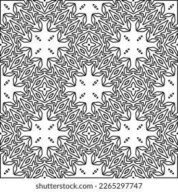 
 Monochrome ornamental texture with smooth linear shapes, zigzag lines, lace pattern.Abstract geometric black and white pattern for web page, textures, card, poster, fabric, textile.