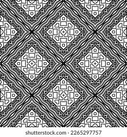  Textura ornamental monocroma con formas lineales lisas, líneas de zigzag, patrón de encaje.Resumen de patrón geométrico en blanco y negro para página web, texturas, tarjeta, afiche, tela, textil.