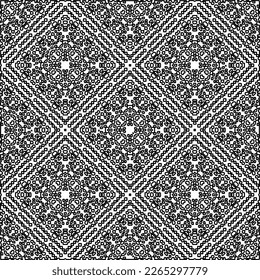  Monochrome ornamental texture with smooth linear shapes, zigzag lines, lace pattern.Abstract geometric black and white pattern for web page, textures, card, poster, fabric, textile.