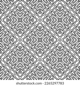  Monochrome ornamental texture with smooth linear shapes, zigzag lines, lace pattern.Abstract geometric black and white pattern for web page, textures, card, poster, fabric, textile.