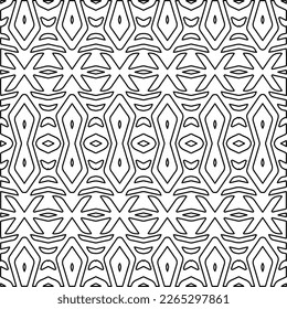  Monochrome Ziertextur mit glatten linearen Formen, Zickzacklinien, Spitzen-Muster.Abstraktes geometrisches Schwarz-Weiß Muster für Webseiten, Texturen, Karten, Poster, Gewebe, Textilien.