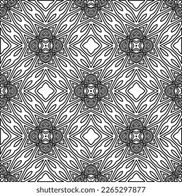 
 Monochrome ornamental texture with smooth linear shapes, zigzag lines, lace pattern.Abstract geometric black and white pattern for web page, textures, card, poster, fabric, textile.