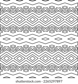  Monochrome ornamental texture with smooth linear shapes, zigzag lines, lace pattern.Abstract geometric black and white pattern for web page, textures, card, poster, fabric, textile.