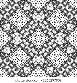  Monochrome ornamental texture with smooth linear shapes, zigzag lines, lace pattern.Abstract geometric black and white pattern for web page, textures, card, poster, fabric, textile.