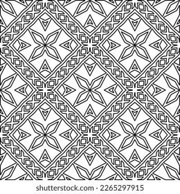 
 Monochrome ornamental texture with smooth linear shapes, zigzag lines, lace pattern.Abstract geometric black and white pattern for web page, textures, card, poster, fabric, textile.