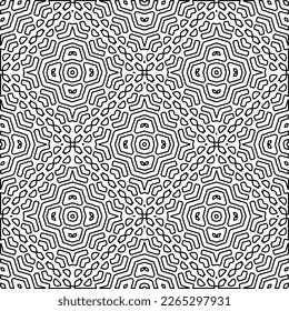  Textura ornamental monocroma con formas lineales lisas, líneas de zigzag, patrón de encaje.Resumen de patrón geométrico en blanco y negro para página web, texturas, tarjeta, afiche, tela, textil.
