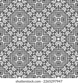  Monochrome ornamental texture with smooth linear shapes, zigzag lines, lace pattern.Abstract geometric black and white pattern for web page, textures, card, poster, fabric, textile.