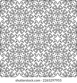  Monochrome ornamental texture with smooth linear shapes, zigzag lines, lace pattern.Abstract geometric black and white pattern for web page, textures, card, poster, fabric, textile.