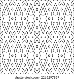  Monochrome ornamental texture with smooth linear shapes, zigzag lines, lace pattern.Abstract geometric black and white pattern for web page, textures, card, poster, fabric, textile.