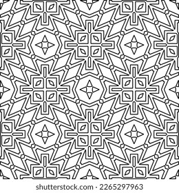  Textura ornamental monocroma con formas lineales lisas, líneas de zigzag, patrón de encaje.Resumen de patrón geométrico en blanco y negro para página web, texturas, tarjeta, afiche, tela, textil.