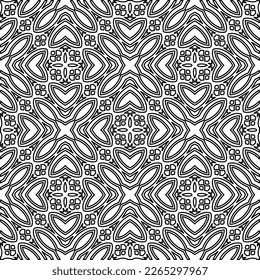  Monochrome ornamental texture with smooth linear shapes, zigzag lines, lace pattern.Abstract geometric black and white pattern for web page, textures, card, poster, fabric, textile.