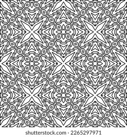 
 Monochrome ornamental texture with smooth linear shapes, zigzag lines, lace pattern.Abstract geometric black and white pattern for web page, textures, card, poster, fabric, textile.