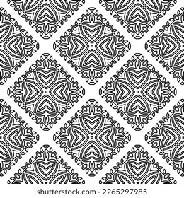  Monochrome ornamental texture with smooth linear shapes, zigzag lines, lace pattern.Abstract geometric black and white pattern for web page, textures, card, poster, fabric, textile.