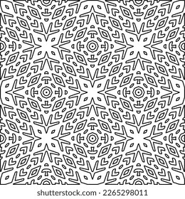  Monochrome ornamental texture with smooth linear shapes, zigzag lines, lace pattern.Abstract geometric black and white pattern for web page, textures, card, poster, fabric, textile.