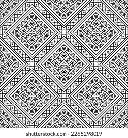
 Monochrome ornamental texture with smooth linear shapes, zigzag lines, lace pattern.Abstract geometric black and white pattern for web page, textures, card, poster, fabric, textile.