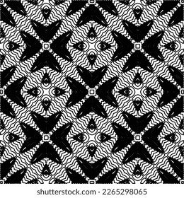 
 Textura ornamental monocroma con formas lineales lisas, líneas de zigzag, patrón de encaje.Resumen de patrón geométrico en blanco y negro para página web, texturas, tarjeta, afiche, tela, textil.