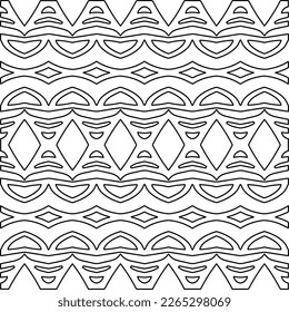  Monochrome ornamental texture with smooth linear shapes, zigzag lines, lace pattern.Abstract geometric black and white pattern for web page, textures, card, poster, fabric, textile.