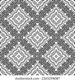  Monochrome ornamental texture with smooth linear shapes, zigzag lines, lace pattern.Abstract geometric black and white pattern for web page, textures, card, poster, fabric, textile.