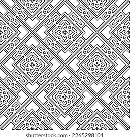  Monochrome ornamental texture with smooth linear shapes, zigzag lines, lace pattern.Abstract geometric black and white pattern for web page, textures, card, poster, fabric, textile.