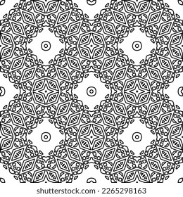 
 Monochrome ornamental texture with smooth linear shapes, zigzag lines, lace pattern.Abstract geometric black and white pattern for web page, textures, card, poster, fabric, textile.