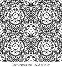  Monochrome ornamental texture with smooth linear shapes, zigzag lines, lace pattern.Abstract geometric black and white pattern for web page, textures, card, poster, fabric, textile.