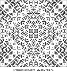  Monochrome ornamental texture with smooth linear shapes, zigzag lines, lace pattern.Abstract geometric black and white pattern for web page, textures, card, poster, fabric, textile.