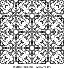  Monochrome ornamental texture with smooth linear shapes, zigzag lines, lace pattern.Abstract geometric black and white pattern for web page, textures, card, poster, fabric, textile.