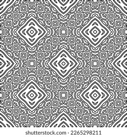  Monochrome ornamental texture with smooth linear shapes, zigzag lines, lace pattern.Abstract geometric black and white pattern for web page, textures, card, poster, fabric, textile.