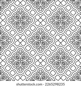  Monochrome ornamental texture with smooth linear shapes, zigzag lines, lace pattern.Abstract geometric black and white pattern for web page, textures, card, poster, fabric, textile.