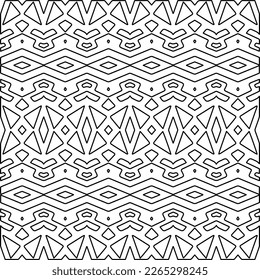  Monochrome ornamental texture with smooth linear shapes, zigzag lines, lace pattern.Abstract geometric black and white pattern for web page, textures, card, poster, fabric, textile.