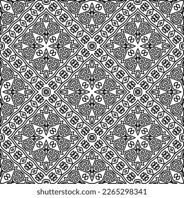 
 Textura ornamental monocroma con formas lineales lisas, líneas de zigzag, patrón de encaje.Resumen de patrón geométrico en blanco y negro para página web, texturas, tarjeta, afiche, tela, textil.