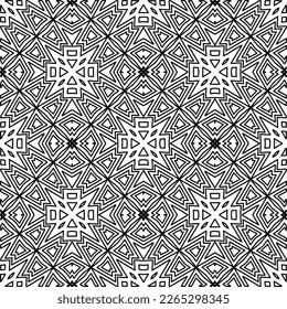 
 Monochrome ornamental texture with smooth linear shapes, zigzag lines, lace pattern.Abstract geometric black and white pattern for web page, textures, card, poster, fabric, textile.