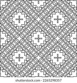  Monochrome ornamental texture with smooth linear shapes, zigzag lines, lace pattern.Abstract geometric black and white pattern for web page, textures, card, poster, fabric, textile.