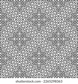 
 Monochrome ornamental texture with smooth linear shapes, zigzag lines, lace pattern.Abstract geometric black and white pattern for web page, textures, card, poster, fabric, textile.