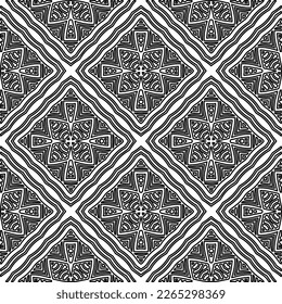  Monochrome ornamental texture with smooth linear shapes, zigzag lines, lace pattern.Abstract geometric black and white pattern for web page, textures, card, poster, fabric, textile.