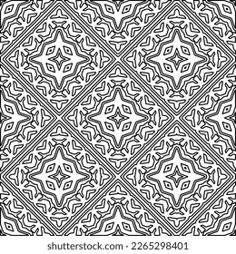  Monochrome ornamental texture with smooth linear shapes, zigzag lines, lace pattern.Abstract geometric black and white pattern for web page, textures, card, poster, fabric, textile.