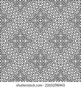 
 Monochrome ornamental texture with smooth linear shapes, zigzag lines, lace pattern.Abstract geometric black and white pattern for web page, textures, card, poster, fabric, textile.