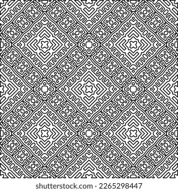  Monochrome ornamental texture with smooth linear shapes, zigzag lines, lace pattern.Abstract geometric black and white pattern for web page, textures, card, poster, fabric, textile.
