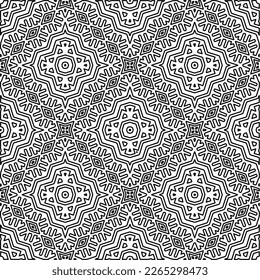 
 Monochrome Ziertextur mit glatten linearen Formen, Zickzacklinien, Spitzen-Muster.Abstraktes geometrisches Schwarz-Weiß Muster für Webseiten, Texturen, Karten, Poster, Gewebe, Textilien.