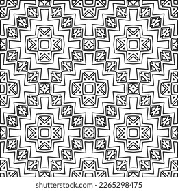 
 Textura ornamental monocroma con formas lineales lisas, líneas de zigzag, patrón de encaje.Resumen de patrón geométrico en blanco y negro para página web, texturas, tarjeta, afiche, tela, textil.