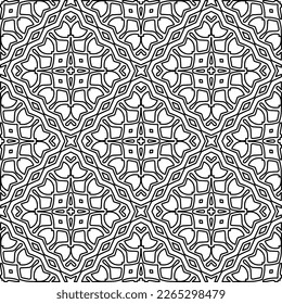  Monochrome ornamental texture with smooth linear shapes, zigzag lines, lace pattern.Abstract geometric black and white pattern for web page, textures, card, poster, fabric, textile.