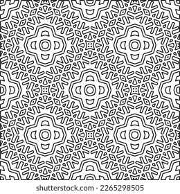 
 Textura ornamental monocroma con formas lineales lisas, líneas de zigzag, patrón de encaje.Resumen de patrón geométrico en blanco y negro para página web, texturas, tarjeta, afiche, tela, textil.