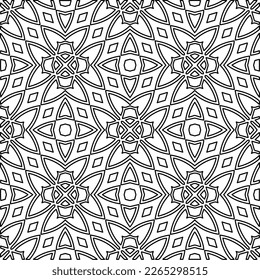  Monochrome ornamental texture with smooth linear shapes, zigzag lines, lace pattern.Abstract geometric black and white pattern for web page, textures, card, poster, fabric, textile.
