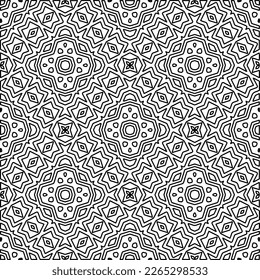 
 Monochrome ornamental texture with smooth linear shapes, zigzag lines, lace pattern.Abstract geometric black and white pattern for web page, textures, card, poster, fabric, textile.