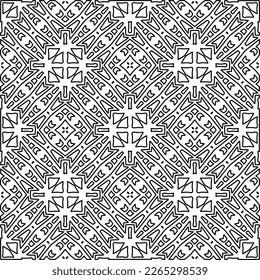  Monochrome ornamental texture with smooth linear shapes, zigzag lines, lace pattern.Abstract geometric black and white pattern for web page, textures, card, poster, fabric, textile.