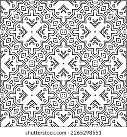  Monochrome ornamental texture with smooth linear shapes, zigzag lines, lace pattern.Abstract geometric black and white pattern for web page, textures, card, poster, fabric, textile.
