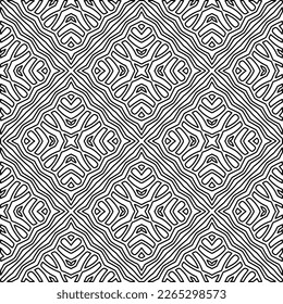  Monochrome ornamental texture with smooth linear shapes, zigzag lines, lace pattern.Abstract geometric black and white pattern for web page, textures, card, poster, fabric, textile.