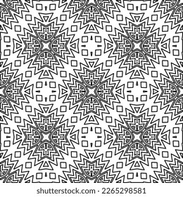 
 Monochrome ornamental texture with smooth linear shapes, zigzag lines, lace pattern.Abstract geometric black and white pattern for web page, textures, card, poster, fabric, textile.